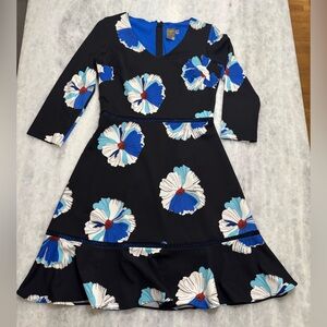 Taylor Black and Blue Floral Midi Dress